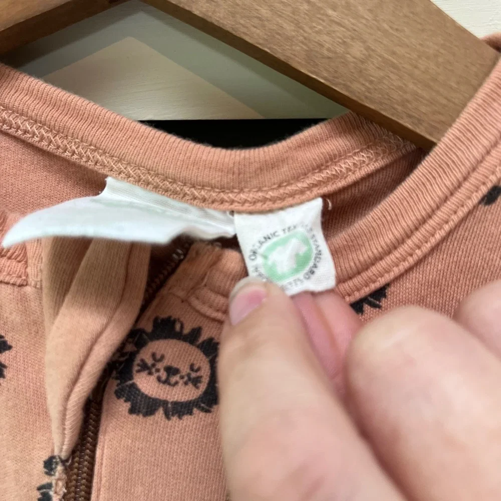 Parade Organics Kids Peach Lion Print Short Sleeve Zip Romper‎ 18-24 Months